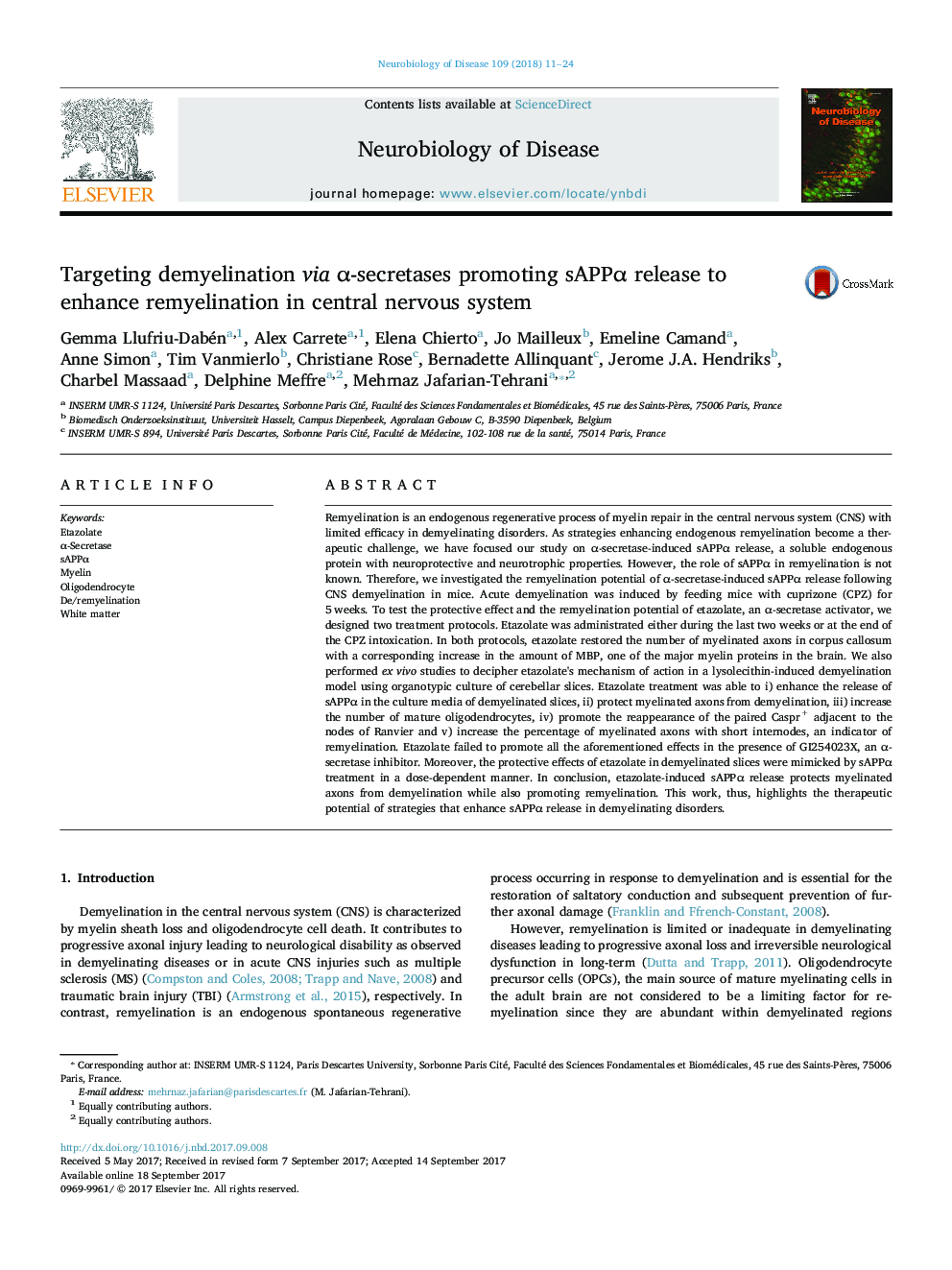 Targeting demyelination via Î±-secretases promoting sAPPÎ± release to enhance remyelination in central nervous system