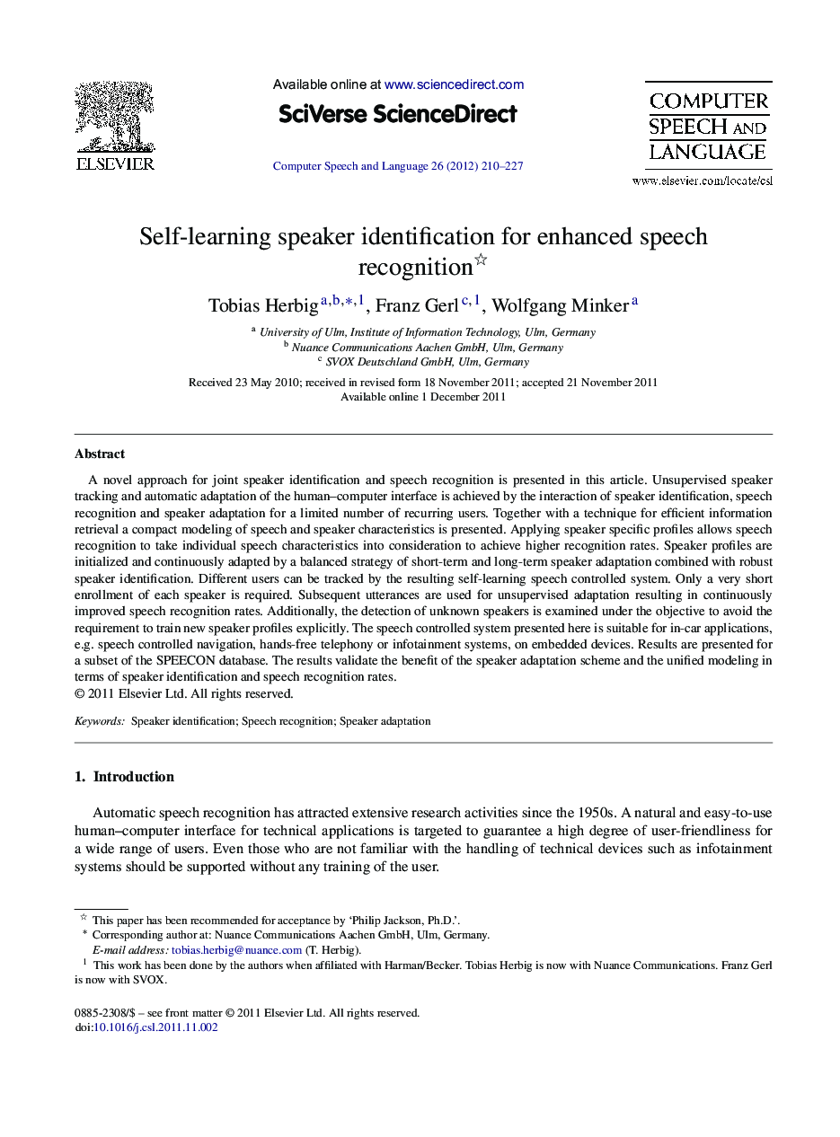 Self-learning speaker identification for enhanced speech recognition 