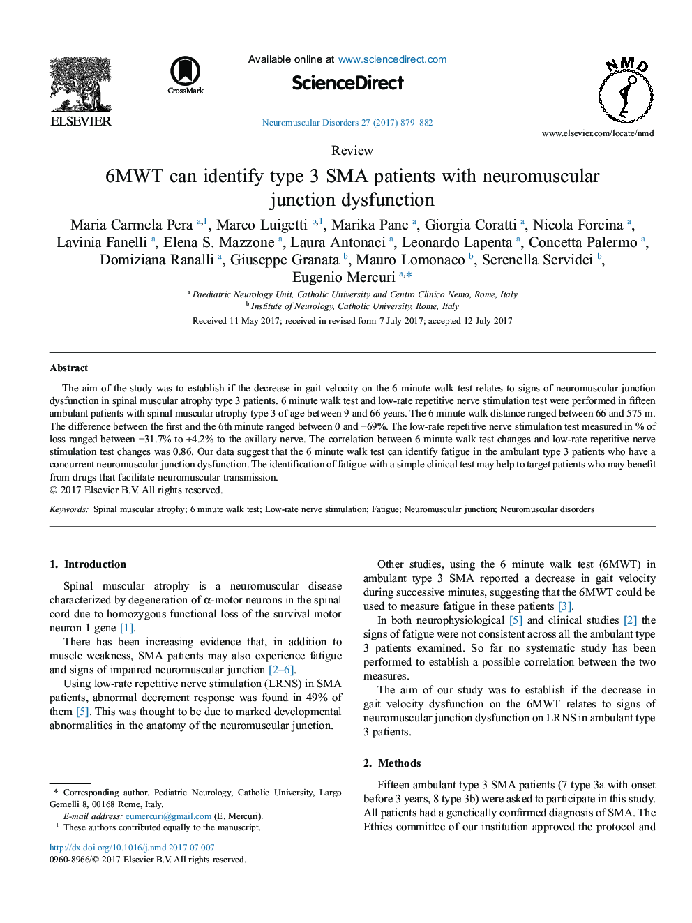6MWT can identify type 3 SMA patients with neuromuscular junction dysfunction