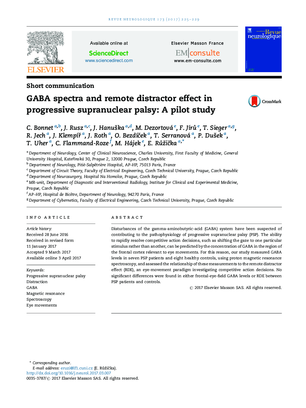 Short communicationGABA spectra and remote distractor effect in progressive supranuclear palsy: A pilot study