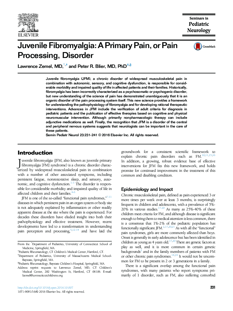 فیبرومیالژی نوجوان: درد اولیه یا اختلال در پردازش درد 