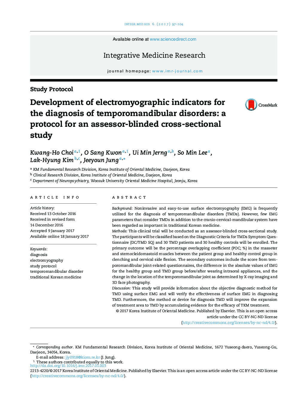 توسعه شاخص های الکترومیوگرافی برای تشخیص اختلالات تمپوروماندیبولار: یک پروتکل برای یک مطالعه مقطعی- ارزشیابی کورس 