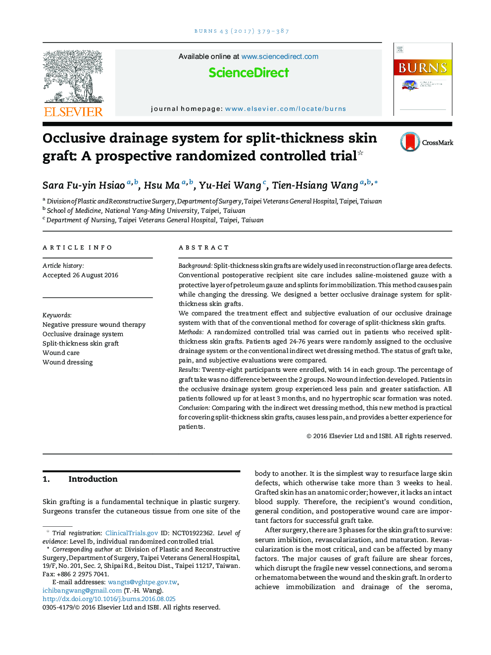 Occlusive drainage system for split-thickness skin graft: A prospective randomized controlled trial