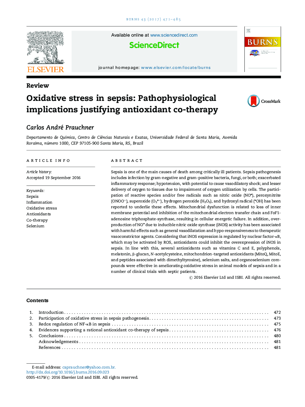 استرس اکسیداتیو در سپسیس: مفاهیم پاتوفیزیولوژی توجیه کننده درمان مشترک با آنتی اکسیدان 