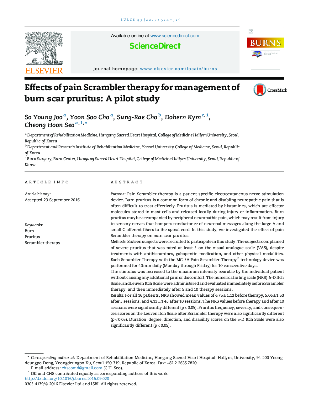 اثرات درد کوشا درمانی برای مدیریت خارش های زخم سوختگی: یک مطالعه آزمایشی