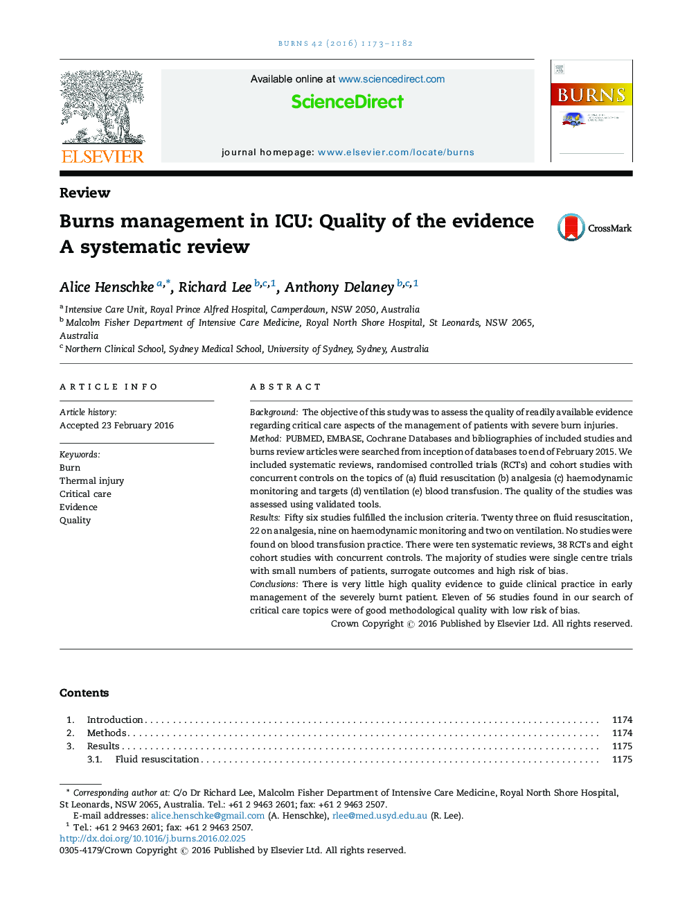 مدیریت سوختگی در ICU: کیفیت شواهد: بررسی سیستماتیک