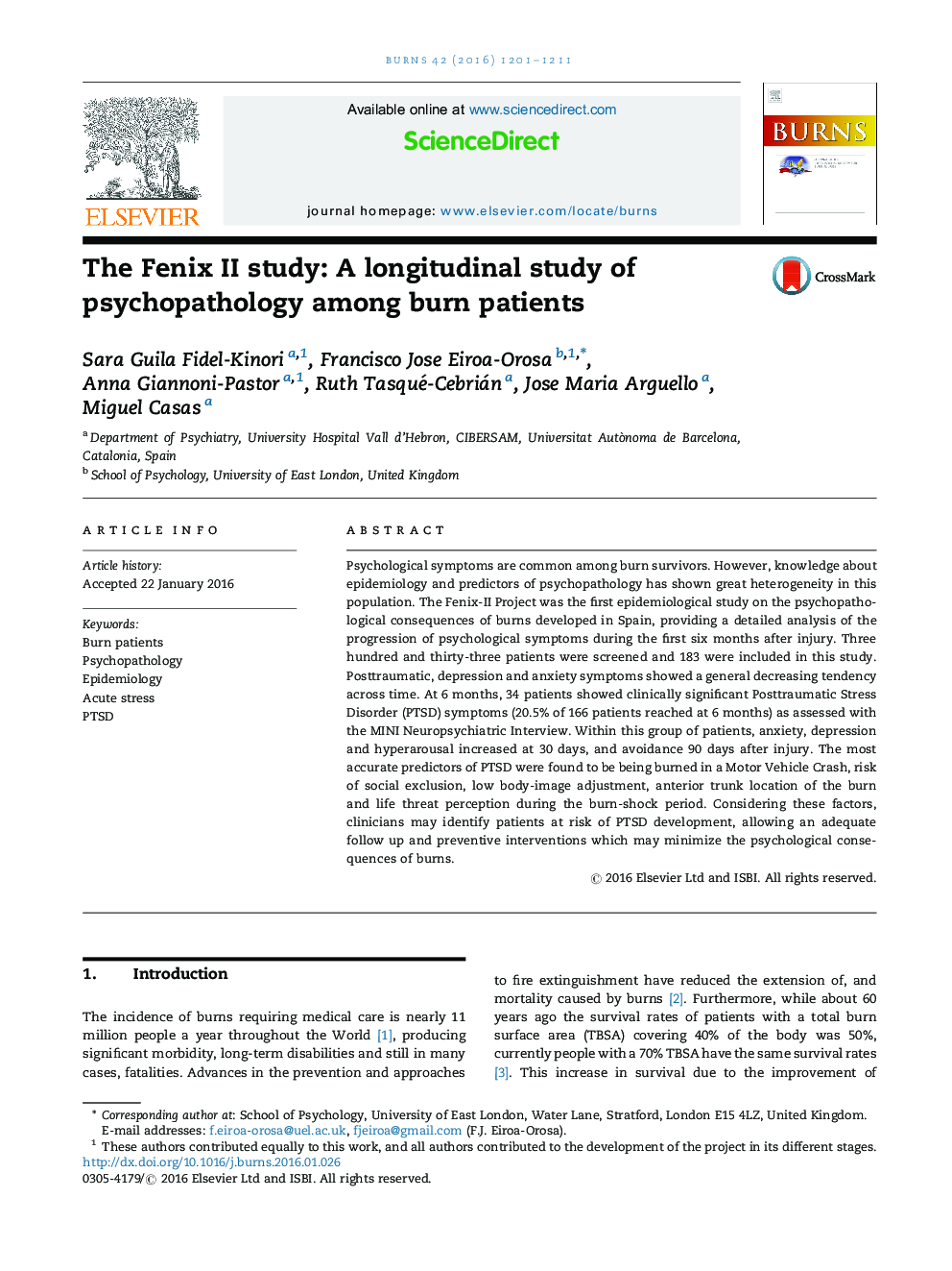 مطالعه Fenix II: یک مطالعه طولی در مورد بیماری روانپزشکی در میان بیماران سوختگی