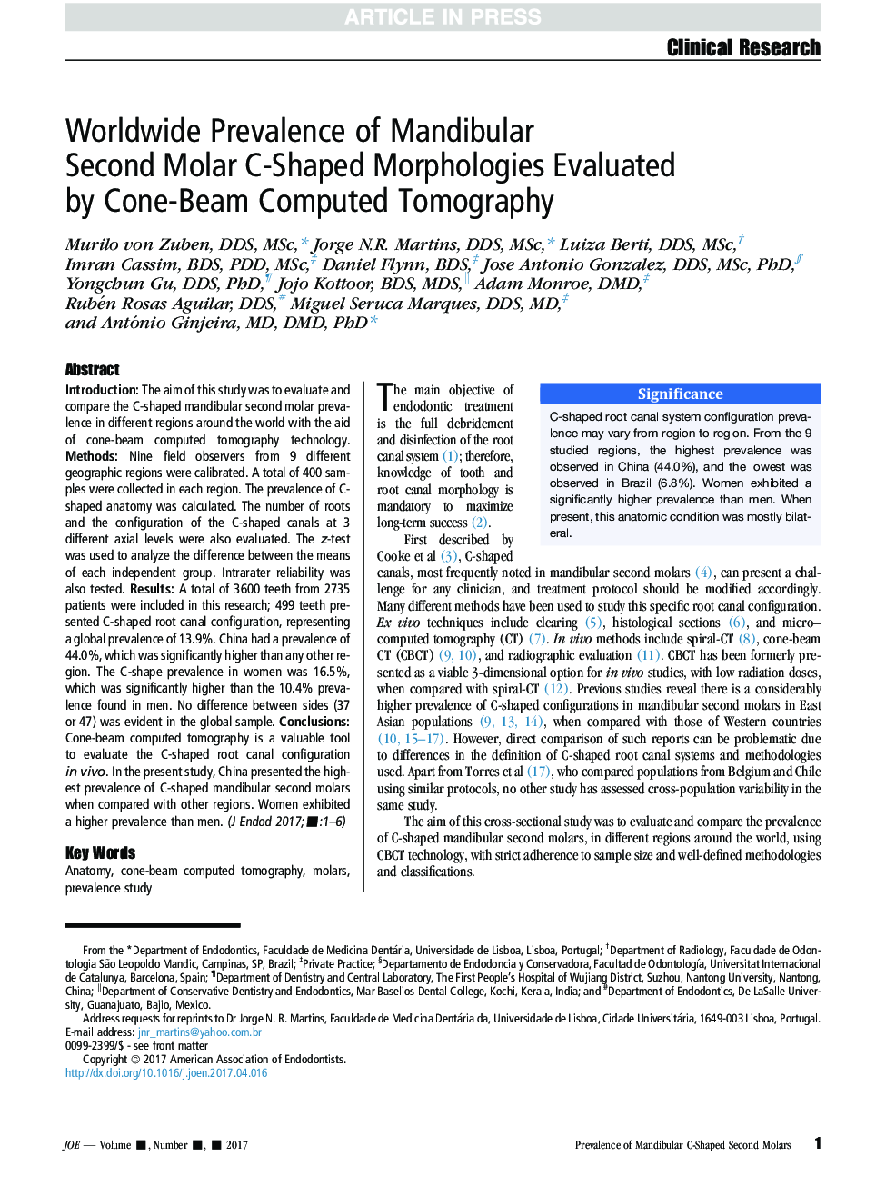 Worldwide Prevalence of Mandibular SecondÂ MolarÂ C-Shaped Morphologies Evaluated by Cone-Beam Computed Tomography