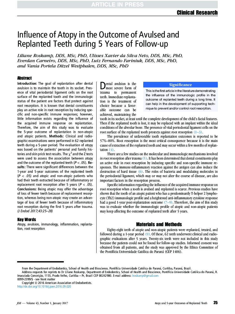تأثیر آتوپی در نتیجه دندان های آوالدوز و رباط دندان طی 5 سال پیگیری 