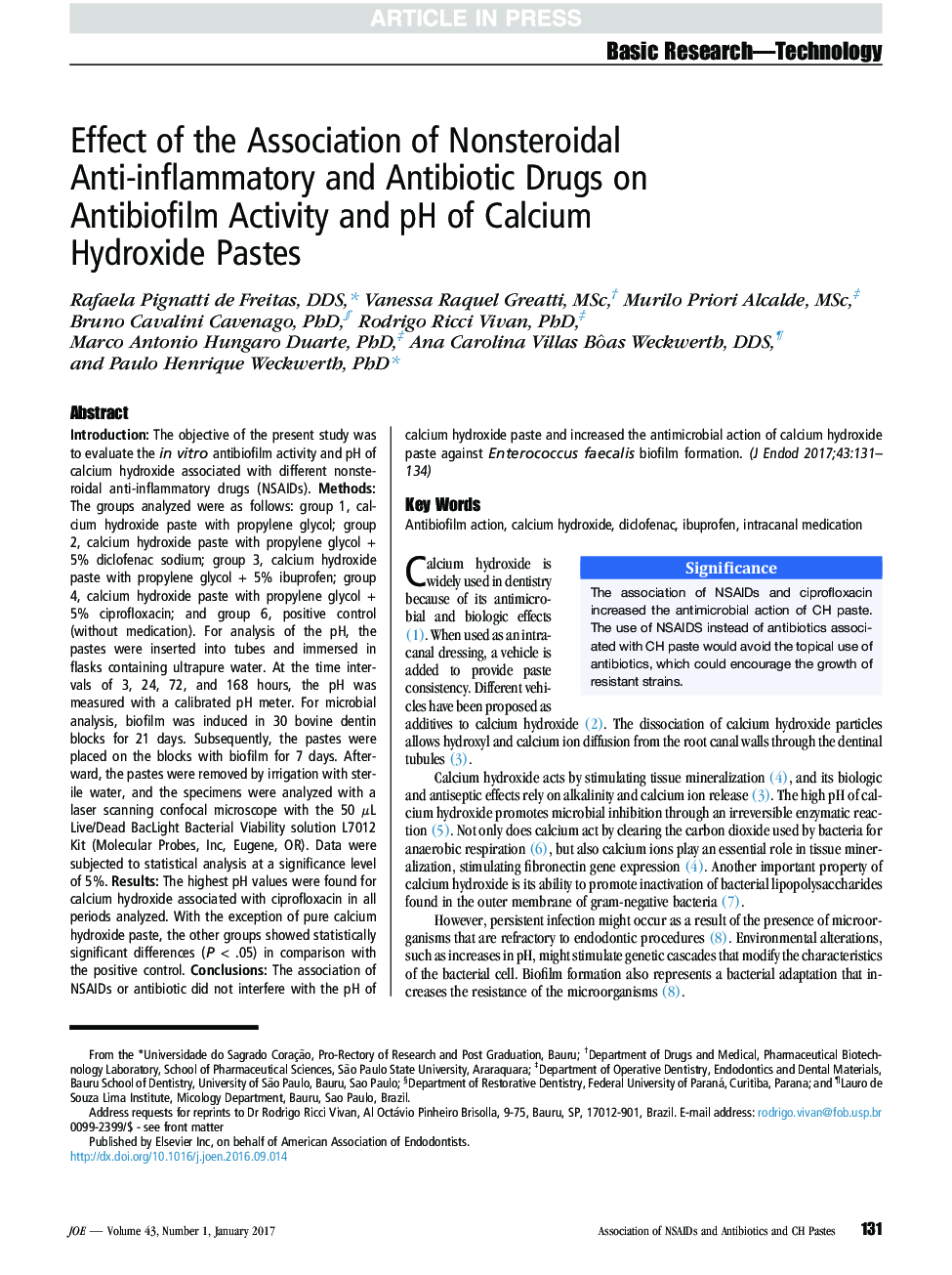 Effect of the Association of Nonsteroidal Anti-inflammatory and Antibiotic Drugs on Antibiofilm Activity and pH of Calcium Hydroxide Pastes