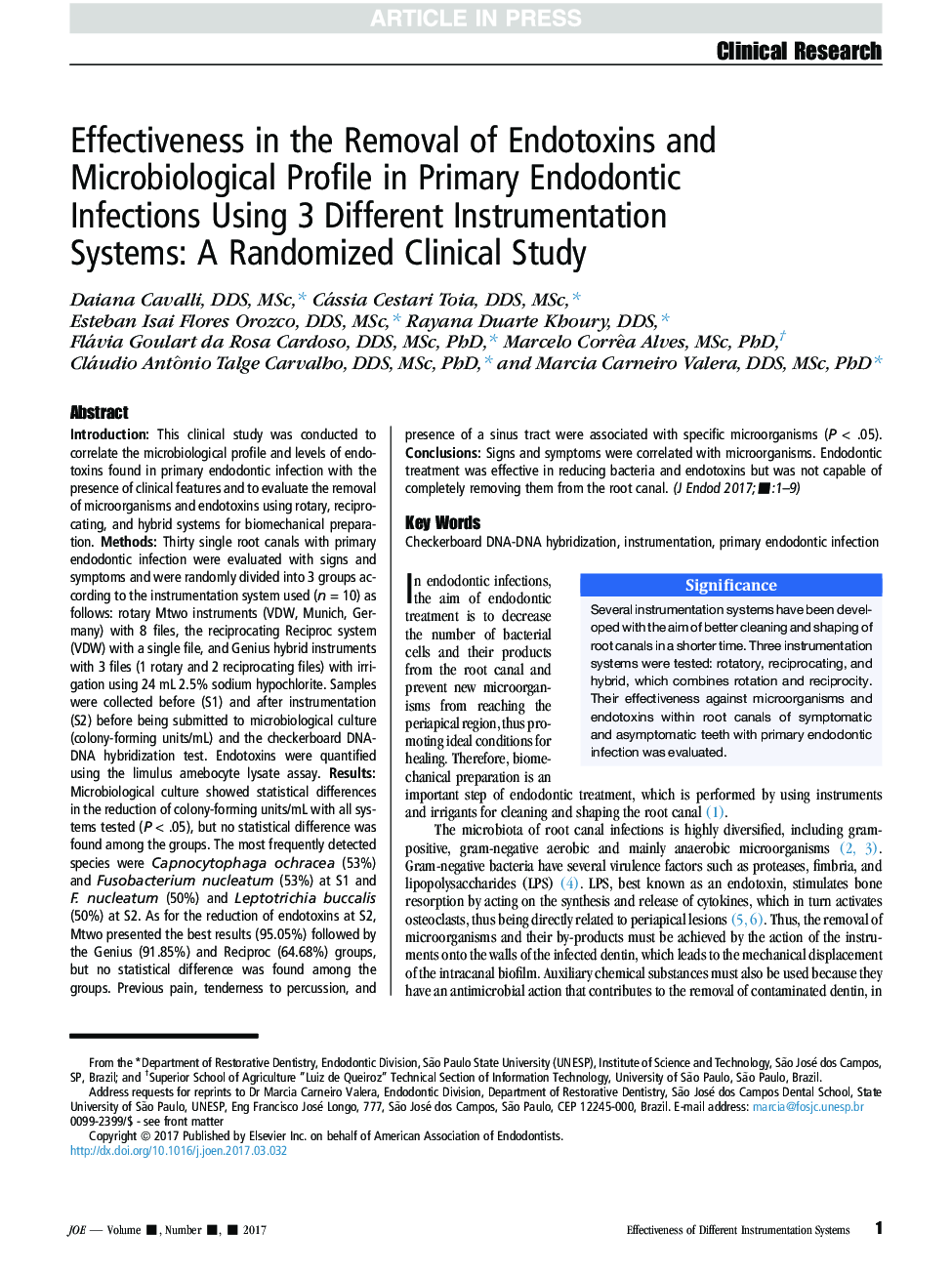 اثربخشی در حذف اندوتوکسین ها و مشخصات میکروبیولوژیکی در عفونت های اندودنتیتیکس اولیه با استفاده از 3 سیستم مختلف ابزارآلات: یک مطالعه بالینی تصادفی 