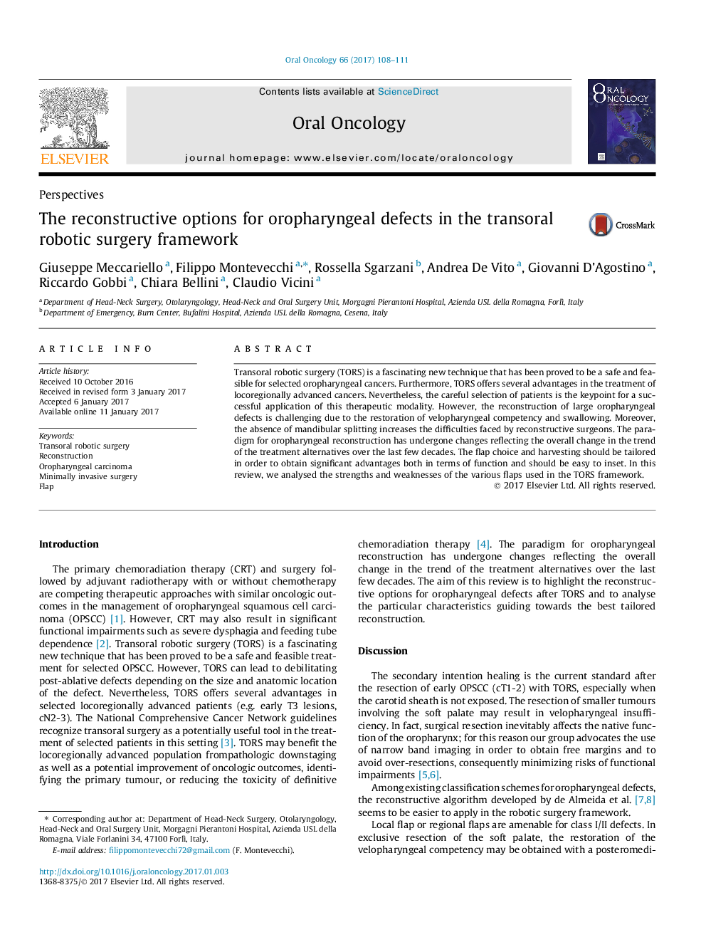 The reconstructive options for oropharyngeal defects in the transoral robotic surgery framework