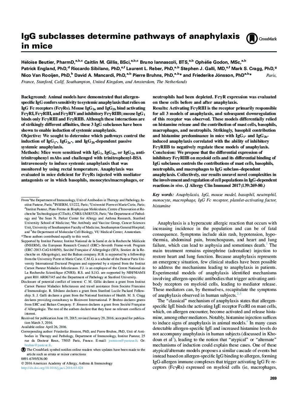 IgG subclasses determine pathways of anaphylaxis in mice