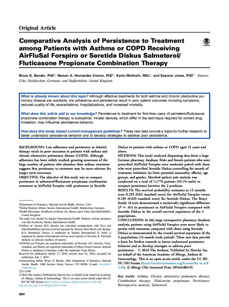 Comparative Analysis of Persistence to Treatment among Patients with Asthma or COPD Receiving AirFluSal Forspiro or Seretide Diskus Salmeterol/Fluticasone Propionate Combination Therapy