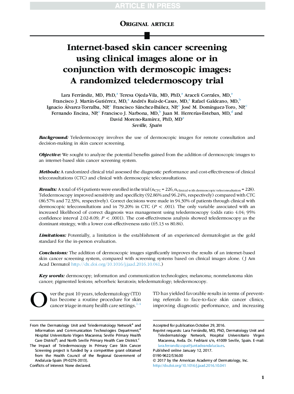 غربالگری سرطان پوست مبتنی بر اینترنت با استفاده از تصاویر بالینی به تنهایی و یا همراه با تصاویر پوستی: یک آزمایش تلدررموسکوپی تصادفی 