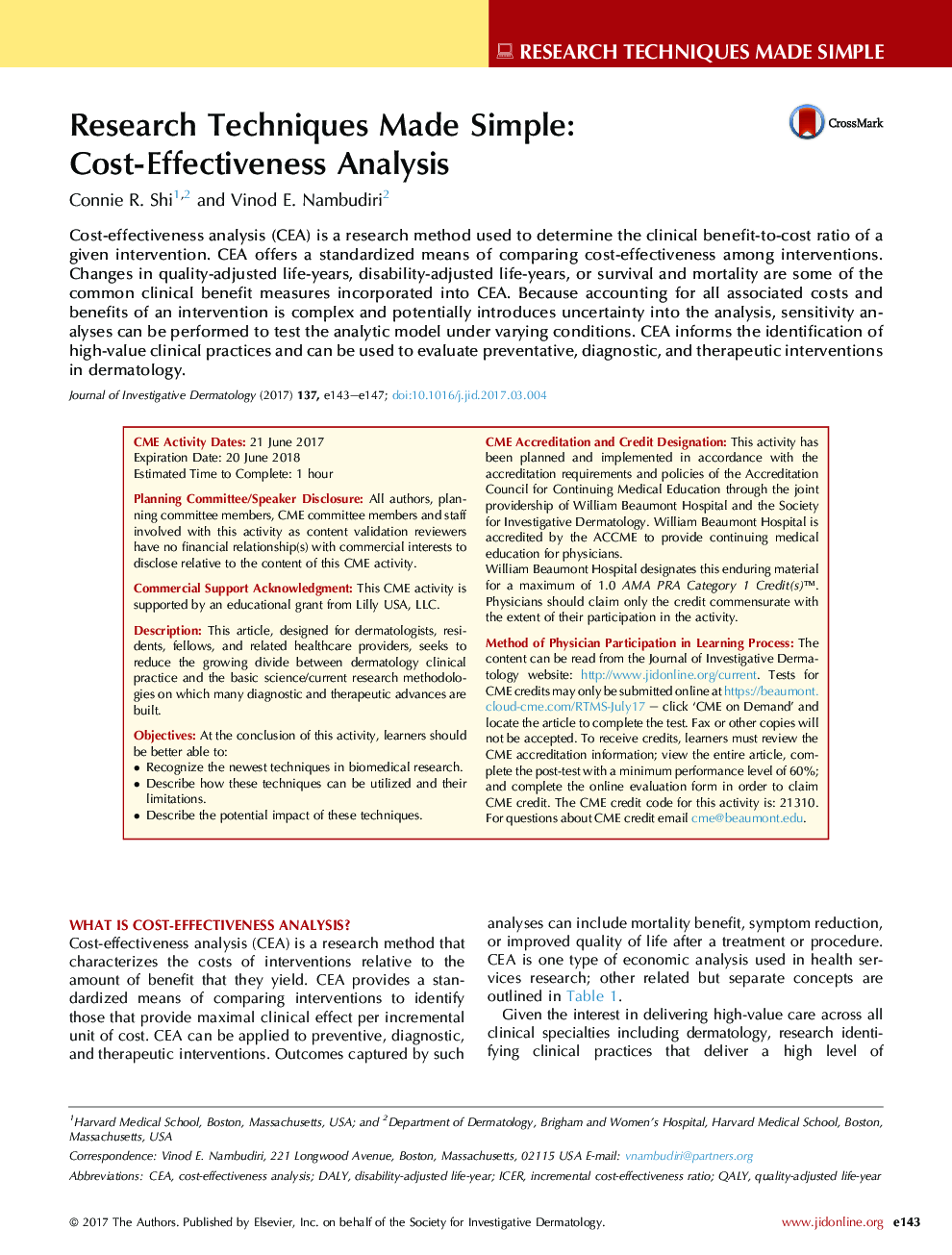 Research Techniques Made Simple: Cost-EffectivenessÂ Analysis