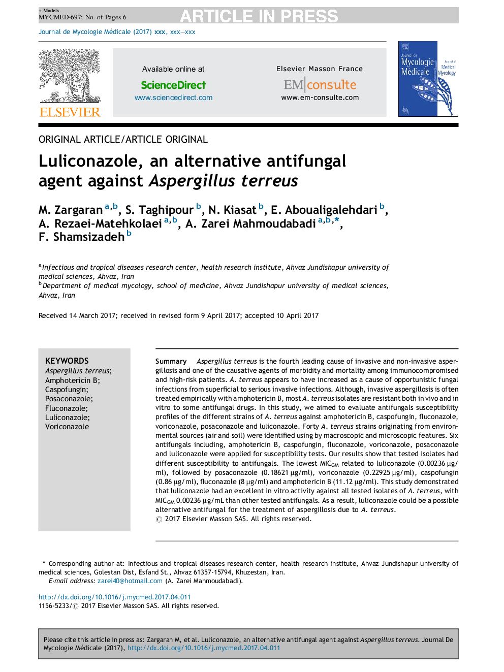 Luliconazole, an alternative antifungal agent against Aspergillus terreus