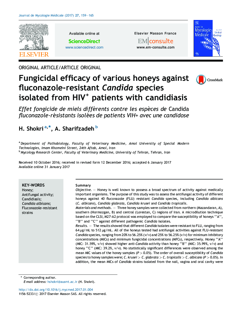 Fungicidal efficacy of various honeys against fluconazole-resistant Candida species isolated from HIV+ patients with candidiasis