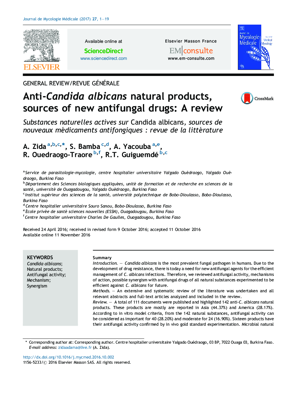 Anti-Candida albicans natural products, sources of new antifungal drugs: A review