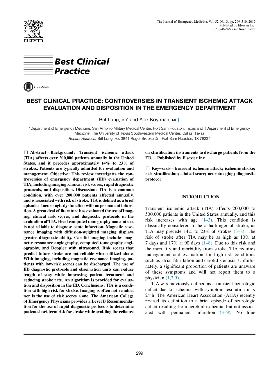 بهترین تمرین بالینی: اختلاف نظر در ارزیابی و قرار گرفتن در معرض حملات ایسکمیک گذرا در بخش اورژانس 