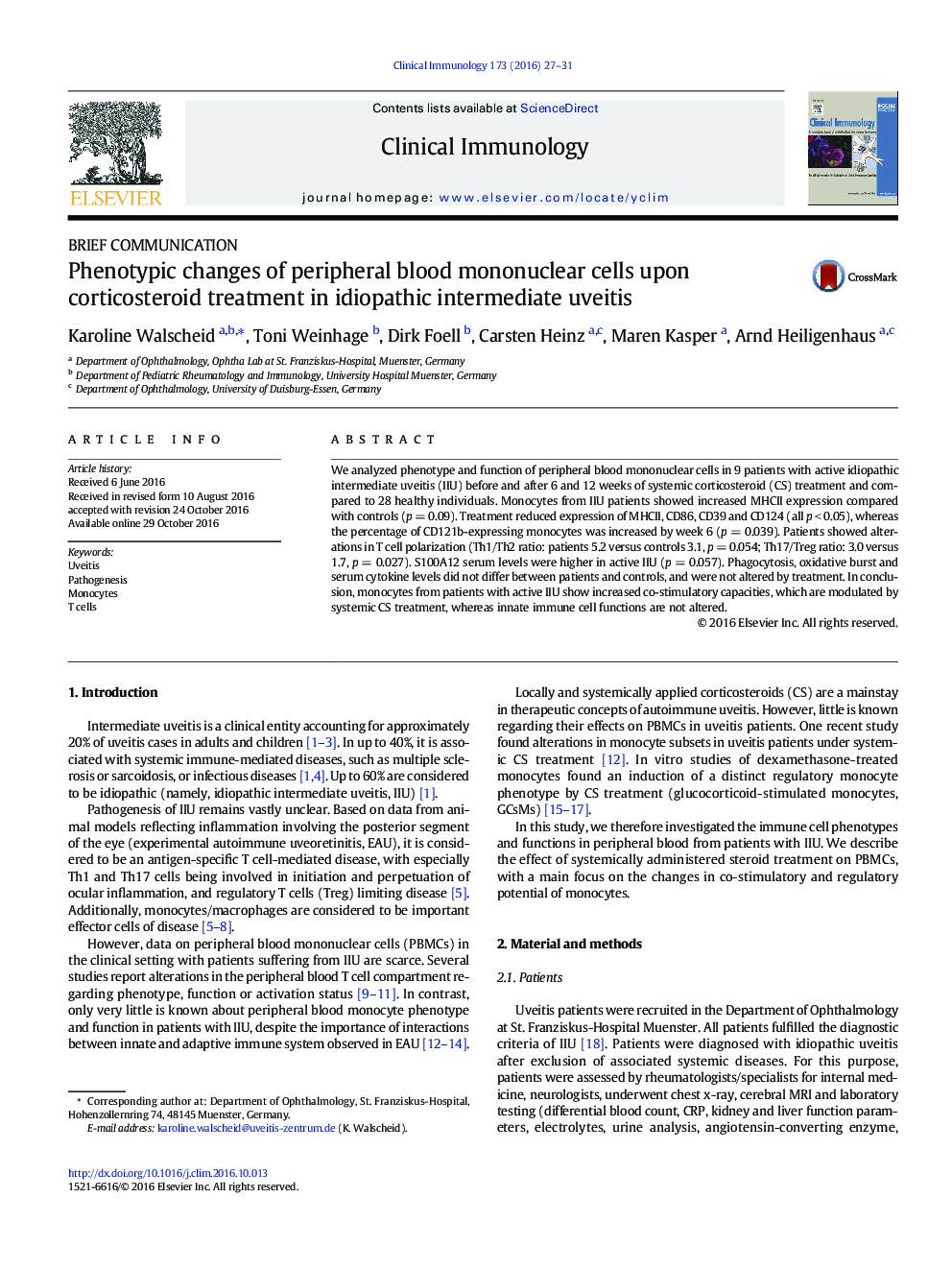 تغییرات فنوتیپی سلول های تک هسته ای محیطی بر روی درمان کورتیکواستروئید در یوویت میانی ایدیوپاتیک 