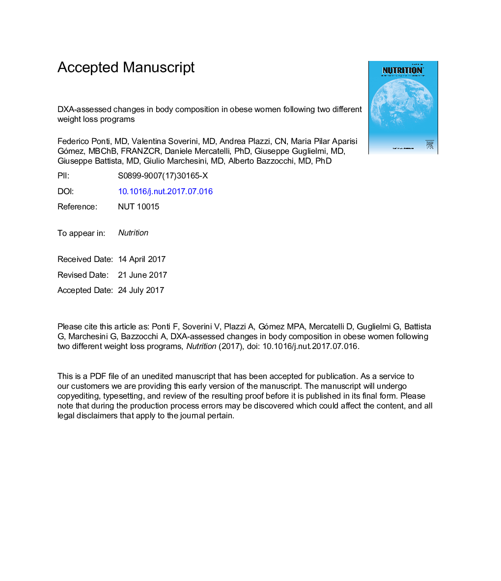 DXA-assessed changes in body composition in obese women following two different weight loss programs