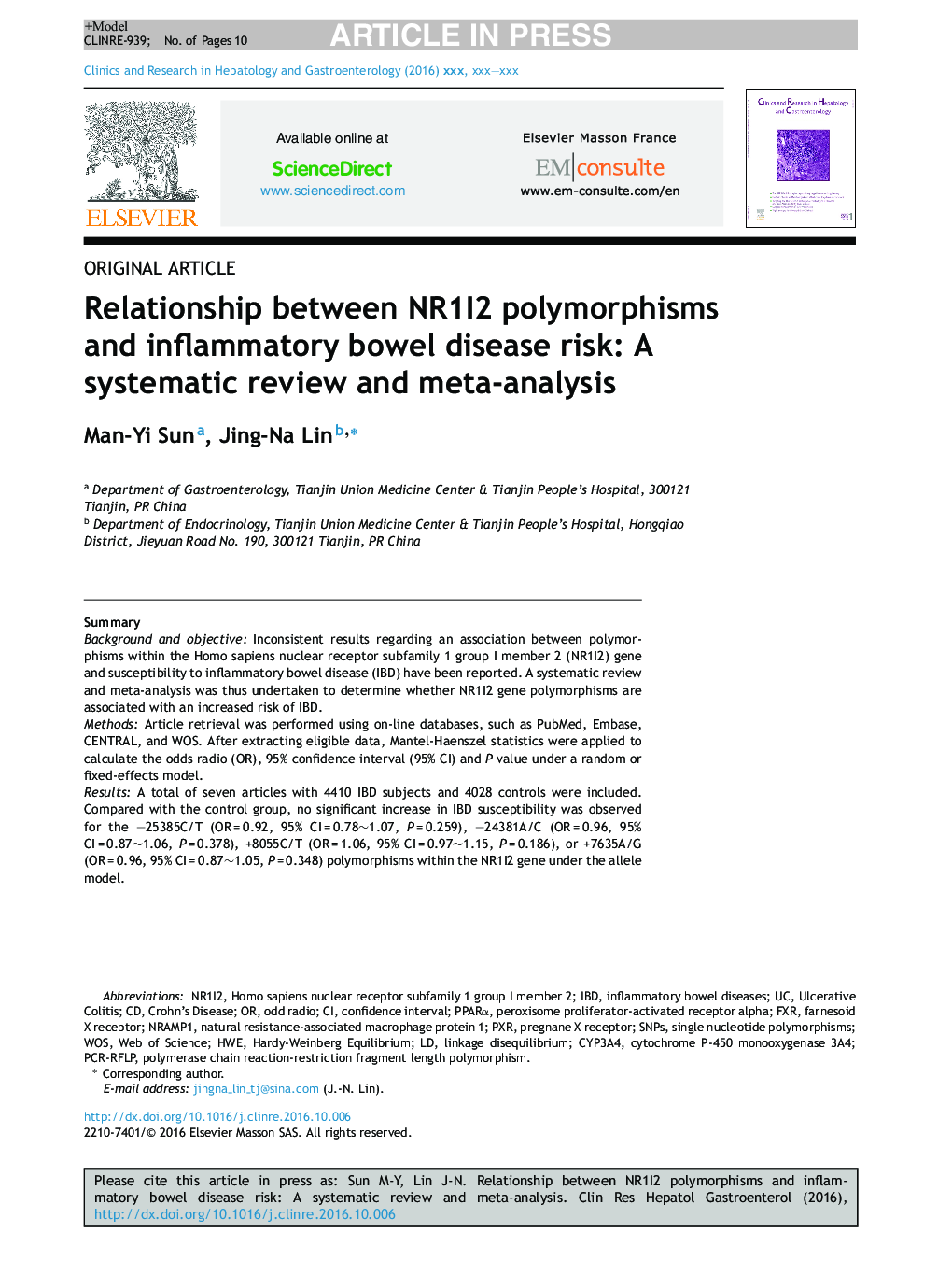 Relationship between NR1I2 polymorphisms and inflammatory bowel disease risk: A systematic review and meta-analysis