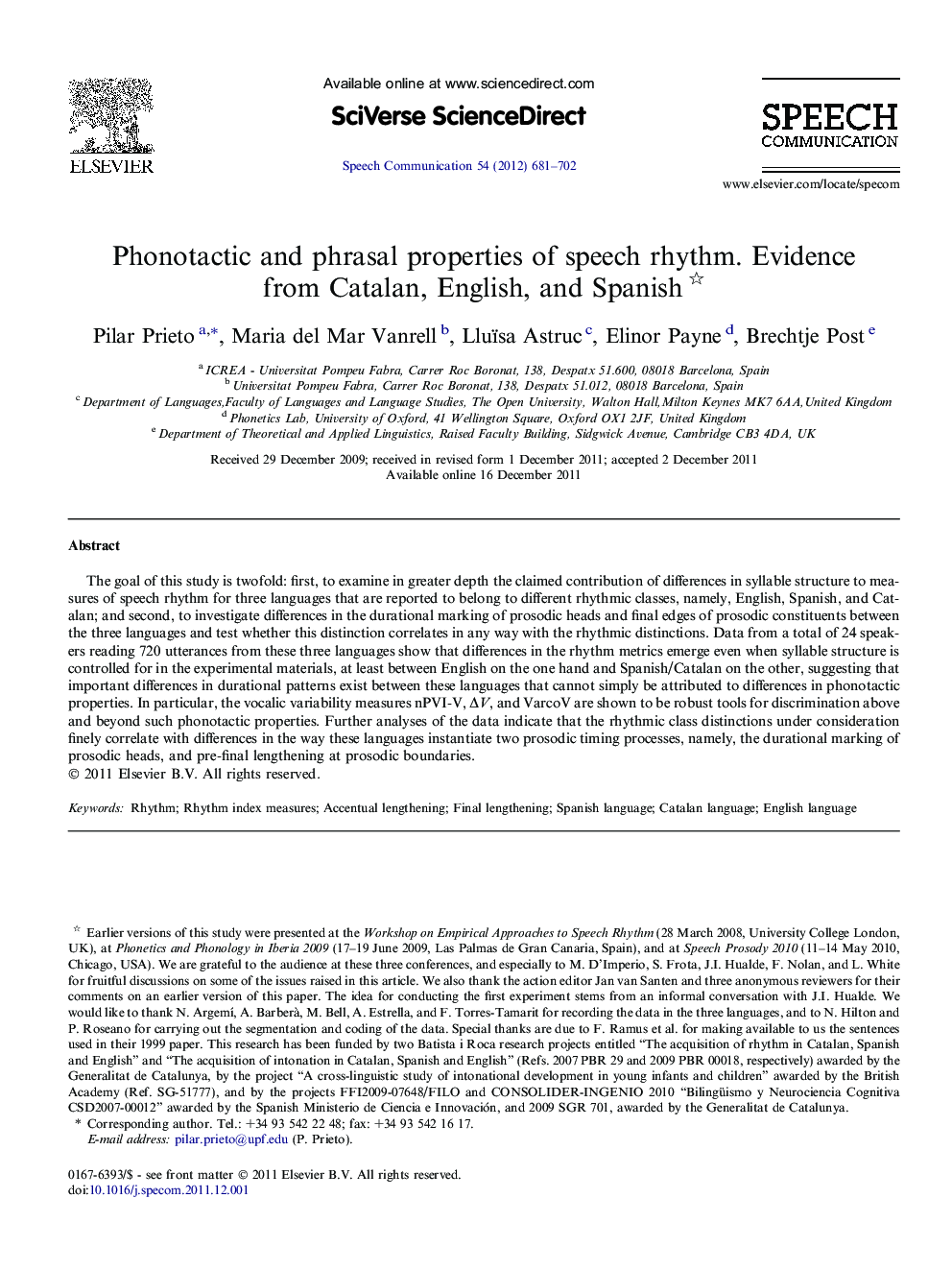 Phonotactic and phrasal properties of speech rhythm. Evidence from Catalan, English, and Spanish 
