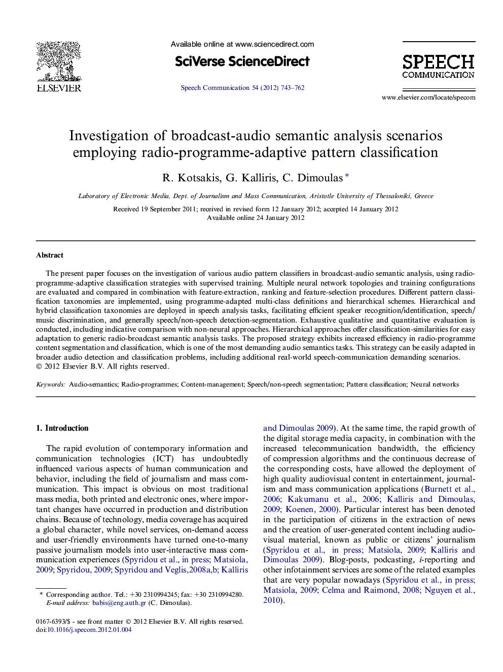 Investigation of broadcast-audio semantic analysis scenarios employing radio-programme-adaptive pattern classification