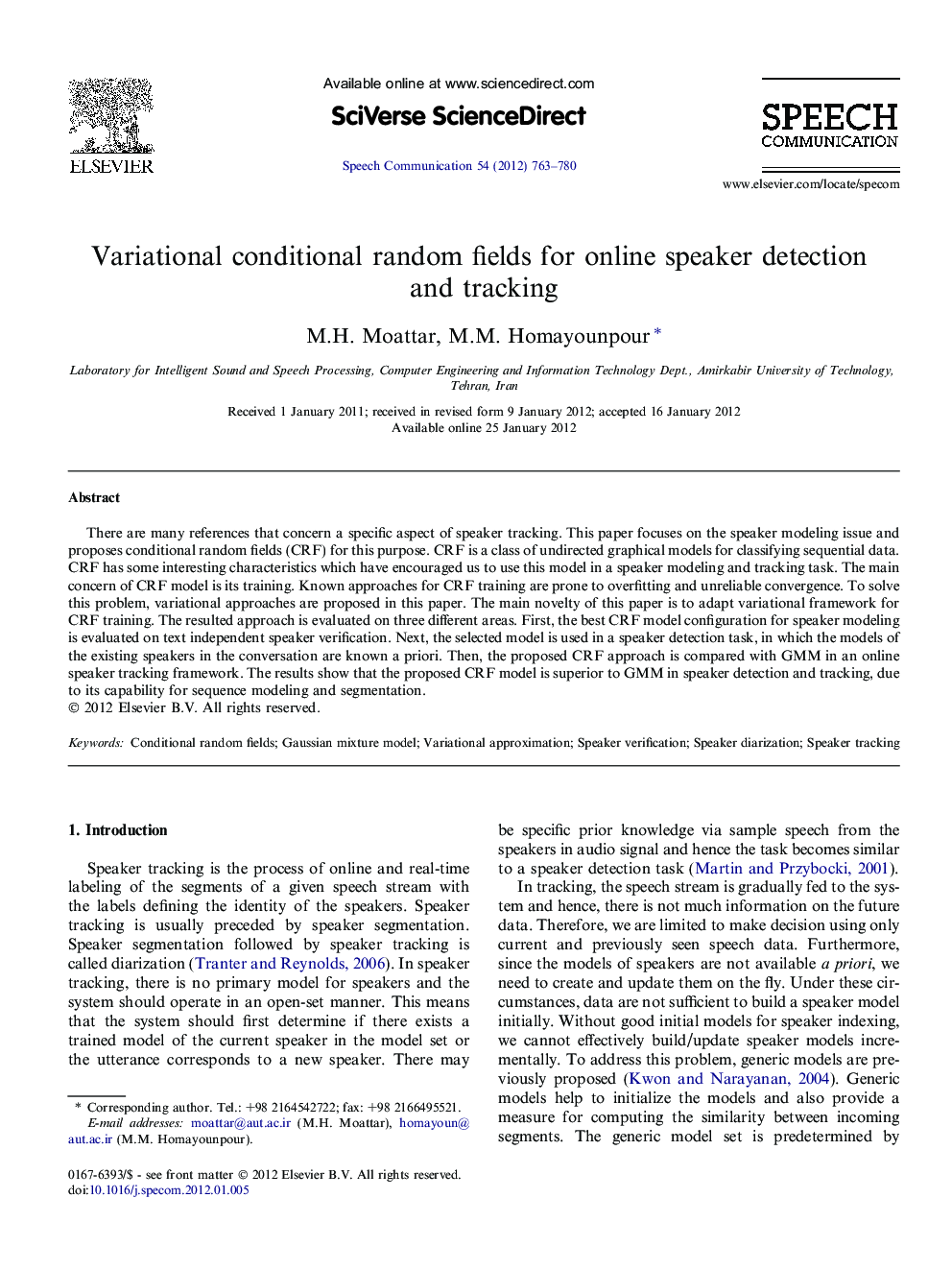 Variational conditional random fields for online speaker detection and tracking