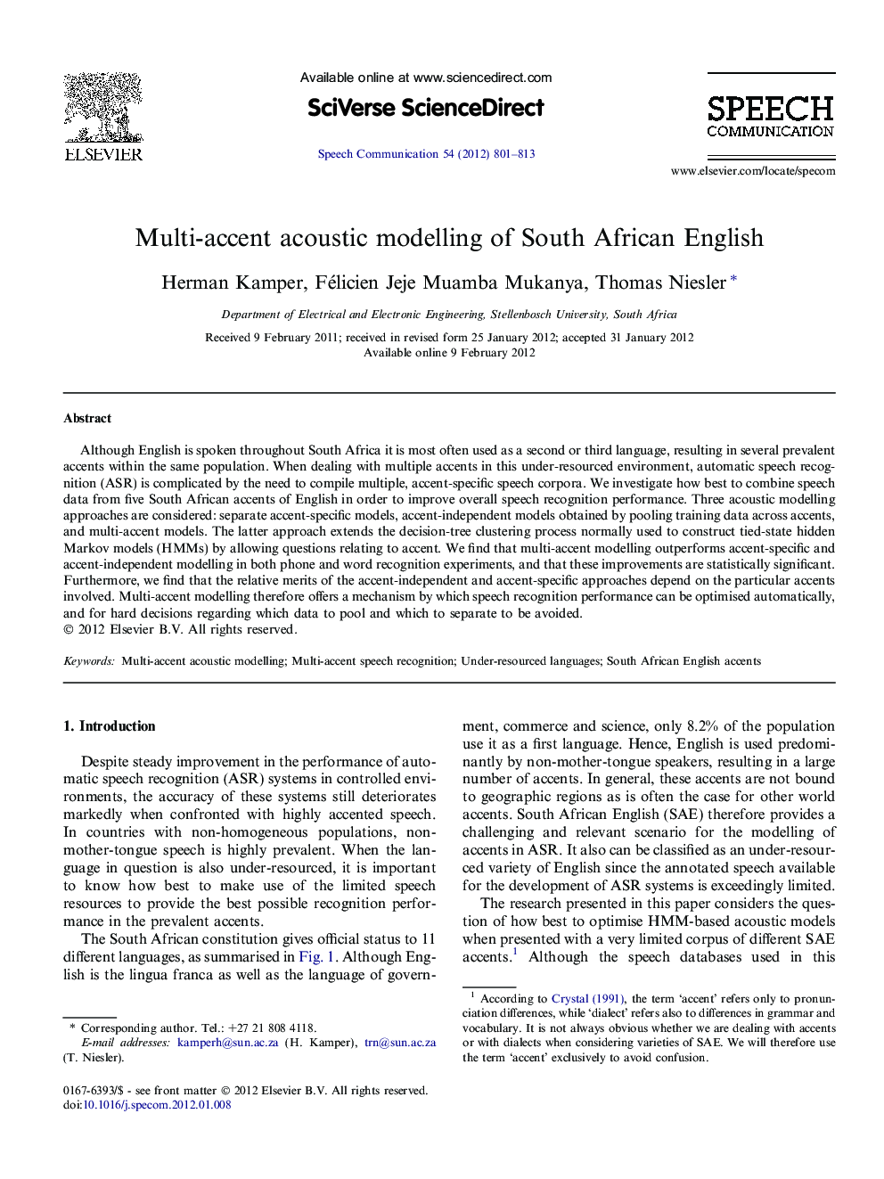 Multi-accent acoustic modelling of South African English