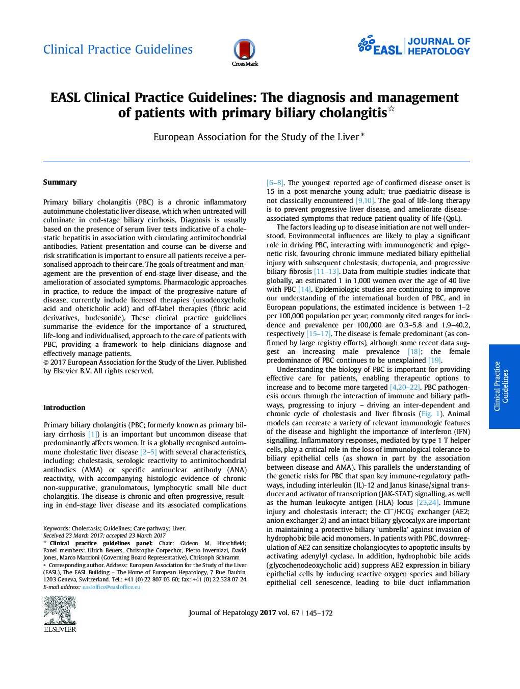 EASL Clinical Practice Guidelines: The diagnosis and management of patients with primary biliary cholangitis