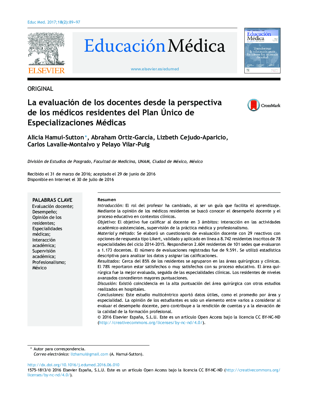 La evaluación de los docentes desde la perspectiva de los médicos residentes del Plan Ãnico de Especializaciones Médicas