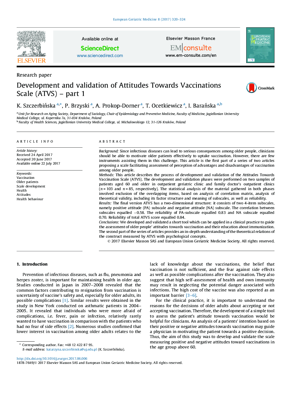 توسعه و اعتبارسنجی نگرش ها به مقیاس واکسیناسیون (ATVS) ؛ قسمت 1