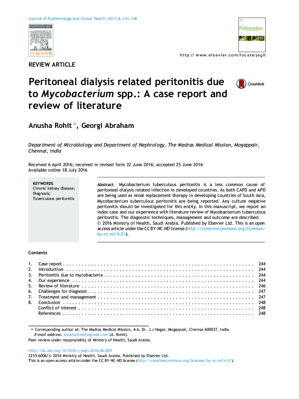 Peritoneal dialysis related peritonitis due to Mycobacterium spp.: A case report and review of literature