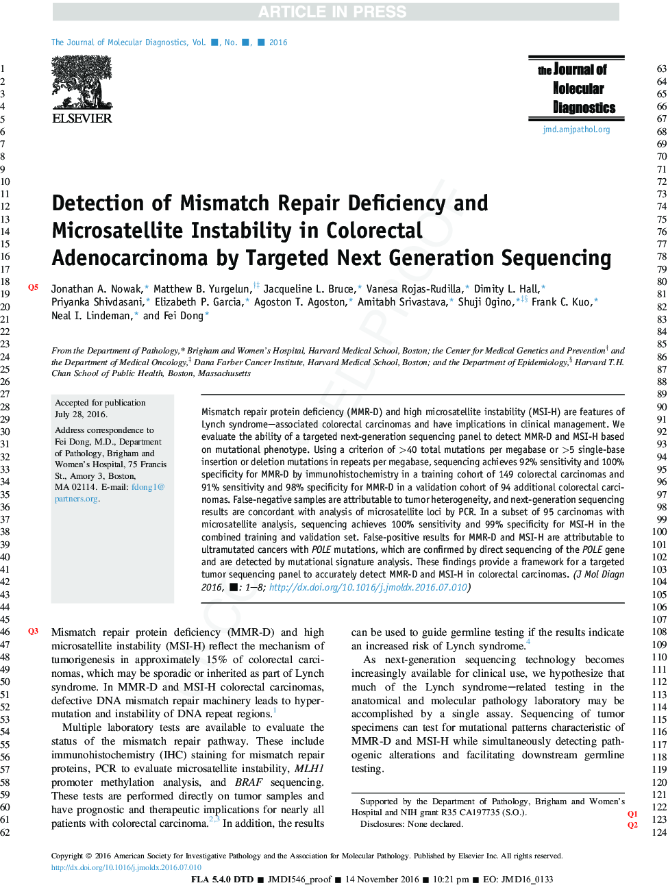 تشخیص نقص کمبود نقص و ناپایداری میکروسلایتال در آدنوکارسینوم کولورکتال با توالی های نسل بعد 