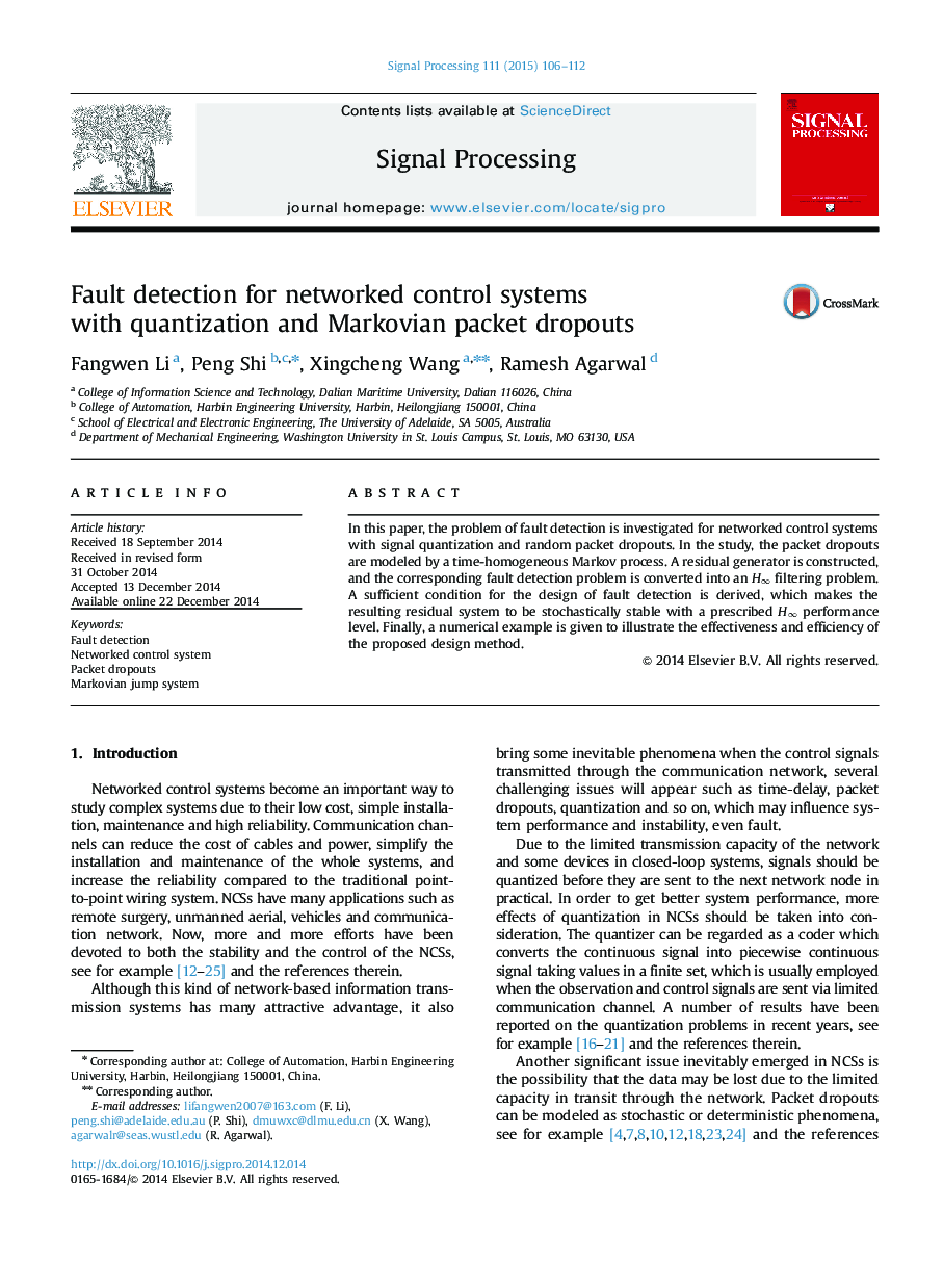 Fault detection for networked control systems with quantization and Markovian packet dropouts