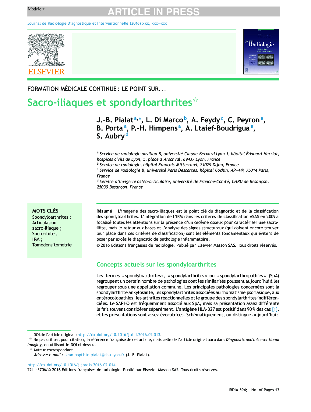 Sacro-iliaques et spondyloarthrites