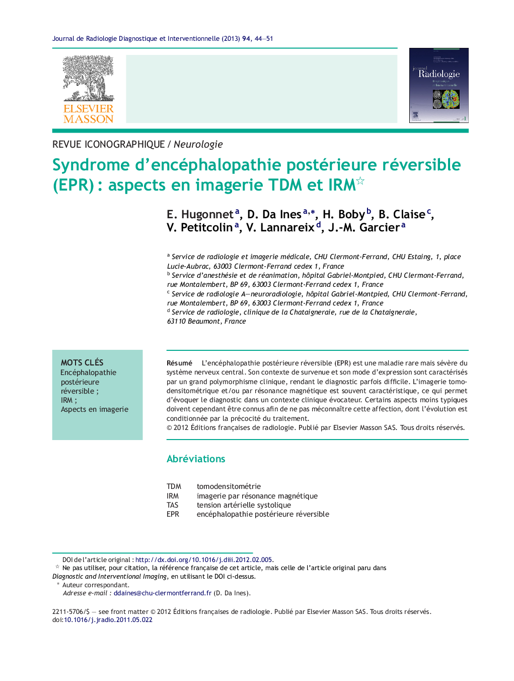 Revue iconographiqueNeurologieSyndrome d'encéphalopathie postérieure réversible (EPR)Â : aspects en imagerie TDM et IRM