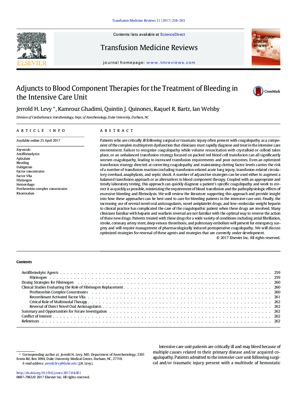 Adjuncts to Blood Component Therapies for the Treatment of Bleeding in the Intensive Care Unit