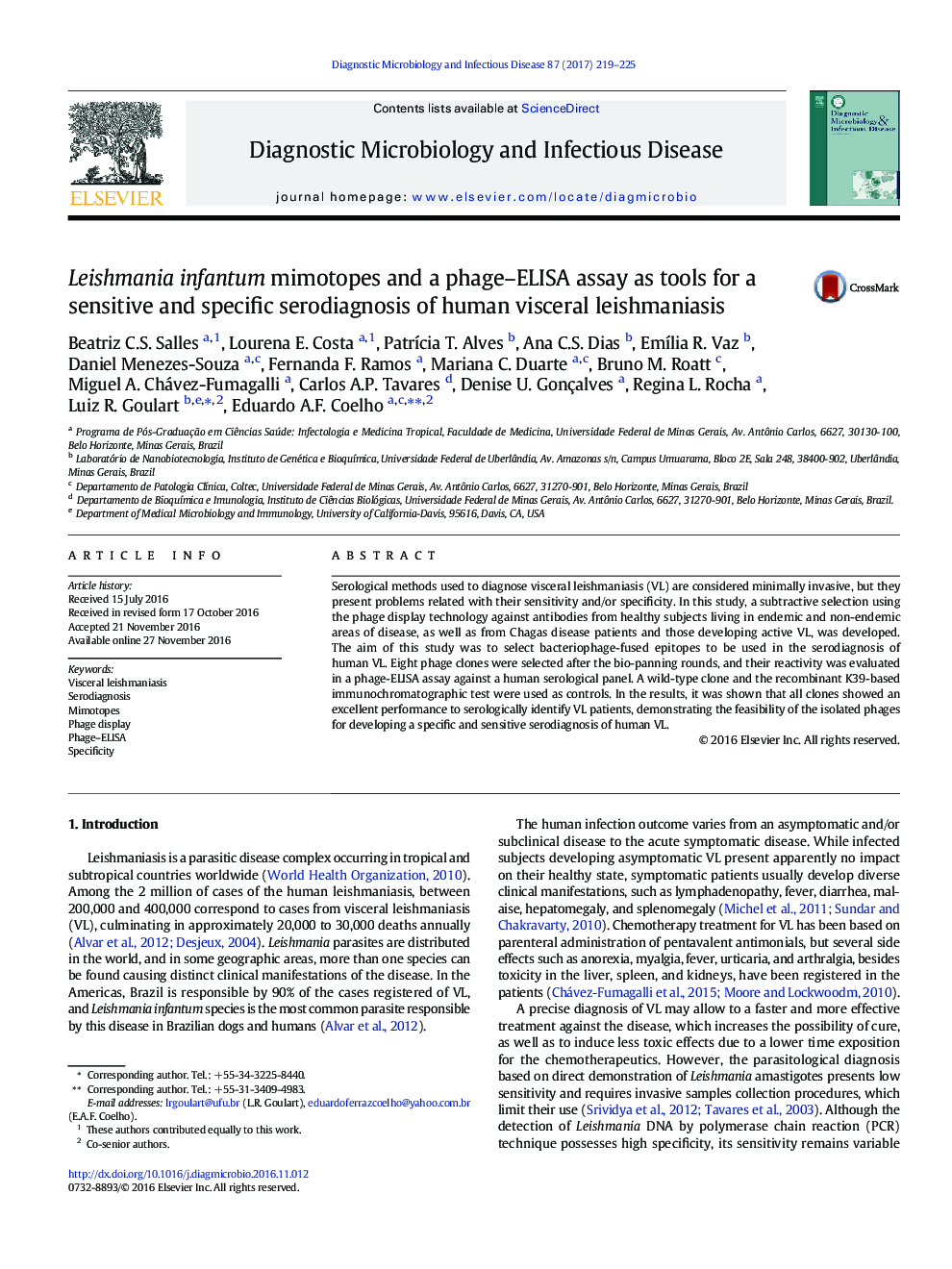 Leishmania infantum mimotopes and a phage-ELISA assay as tools for a sensitive and specific serodiagnosis of human visceral leishmaniasis