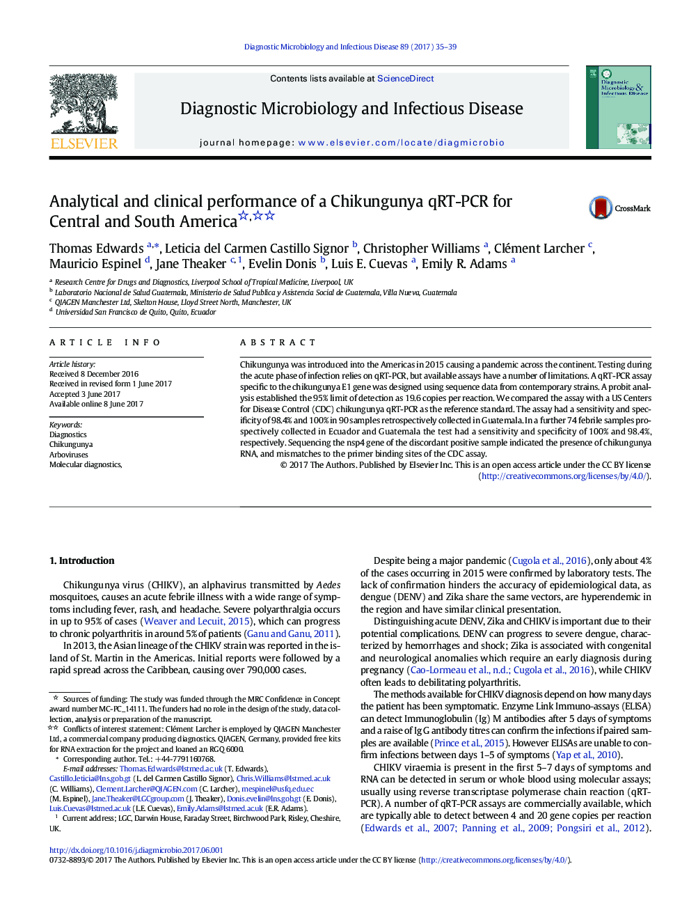 Analytical and clinical performance of a Chikungunya qRT-PCR for Central and South America