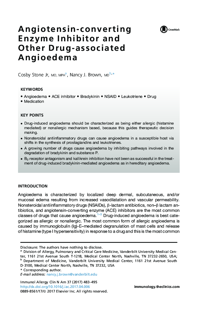 آنژیوتانسین تبدیل آنزیم بازدارنده و سایر داروهای مرتبط با آنژیوادم 