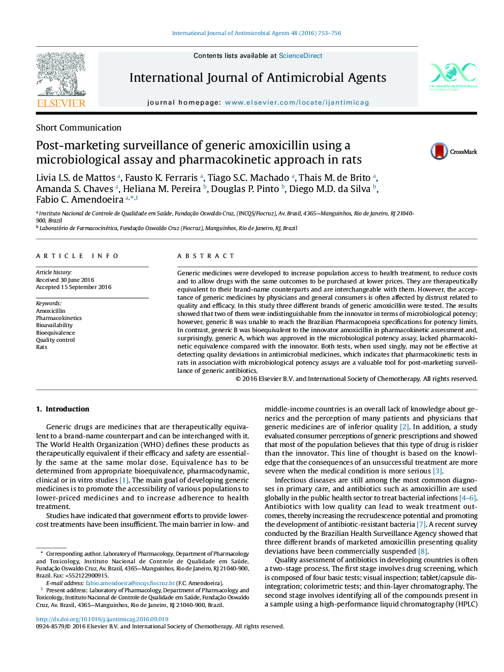 نظارت پس از بازاریابی آموکسی سیلین عمومی با استفاده از روش میکروبیولوژیکی و رویکرد فارماکوکینتیک در موش صحرایی 