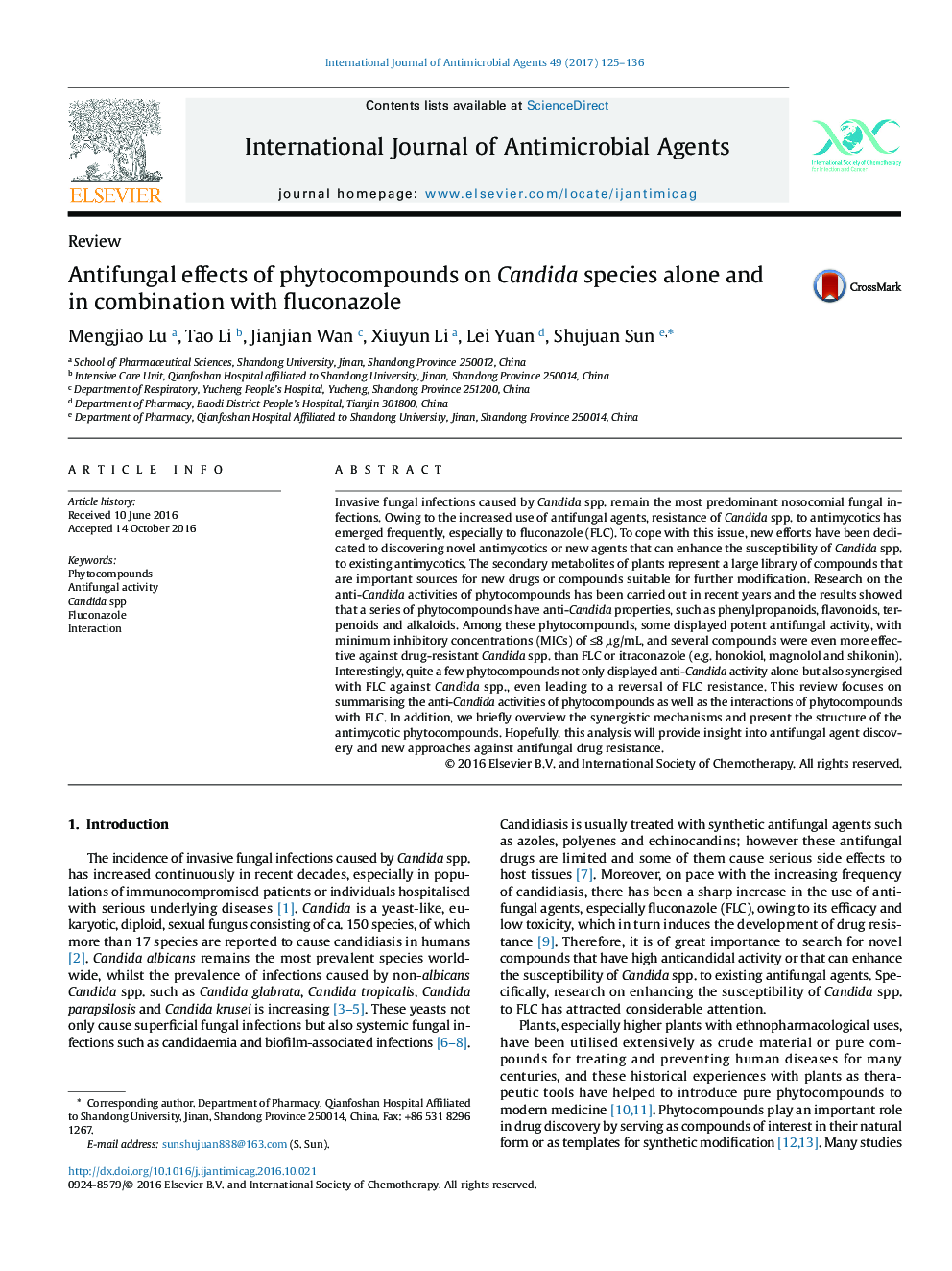 اثرات ضد قارچی فیتوکومپوندها به تنهایی و در ترکیب با فلوکونازول بر روی گونه های کاندیدا 