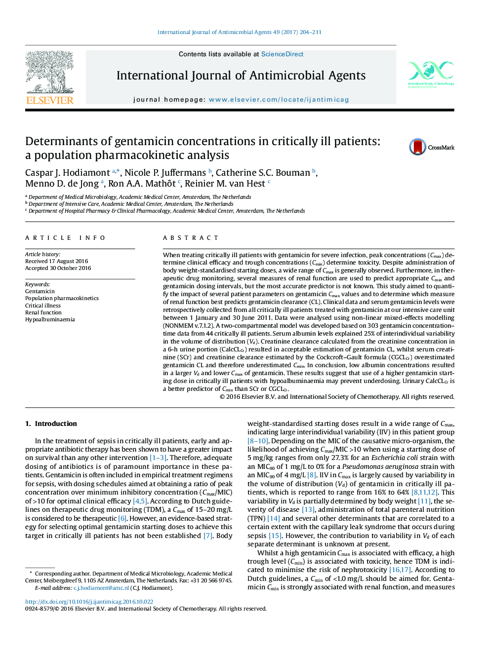 عوامل تعیین کننده غلظت جنتامایسین در بیماران مبتلا به بحران: یک تجزیه و تحلیل فارماکوکینتیک جمعیت 