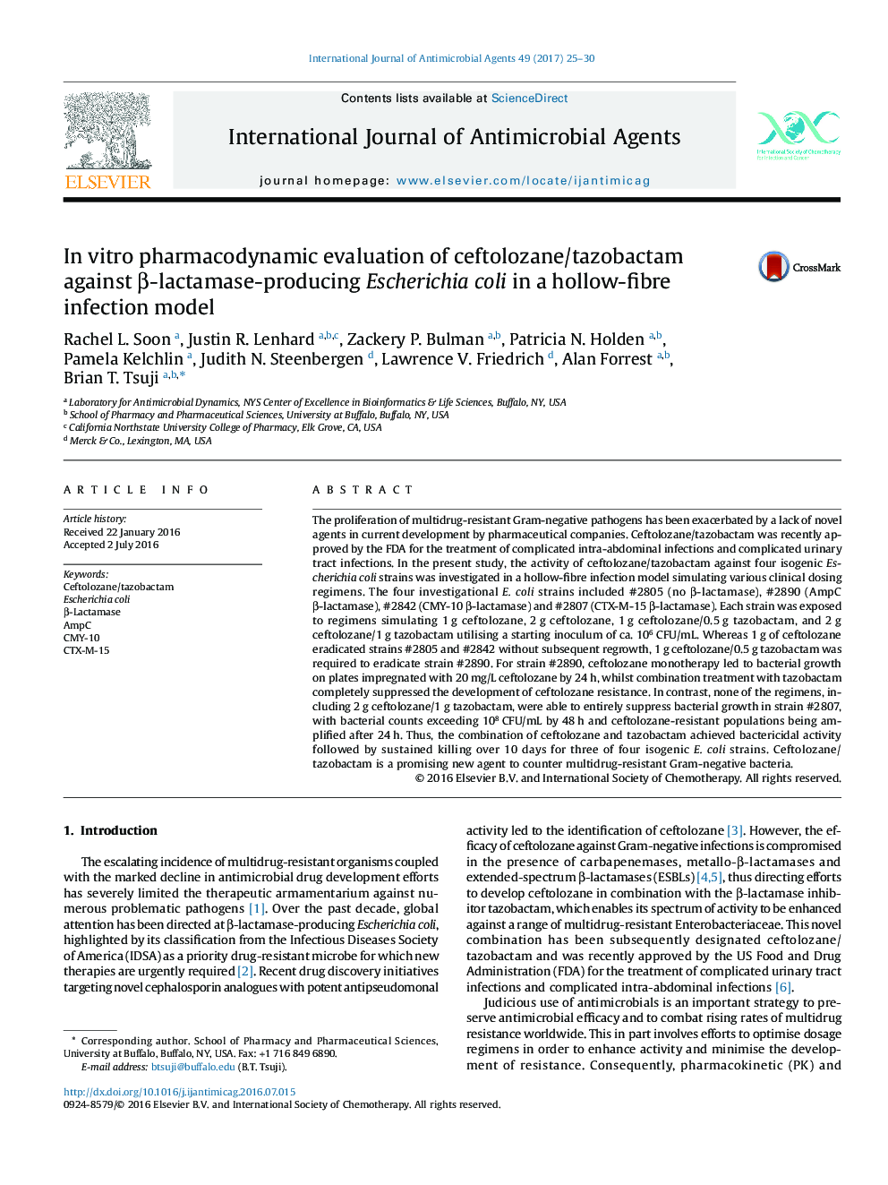 In vitro pharmacodynamic evaluation of ceftolozane/tazobactam against Î²-lactamase-producing Escherichia coli in a hollow-fibre infection model