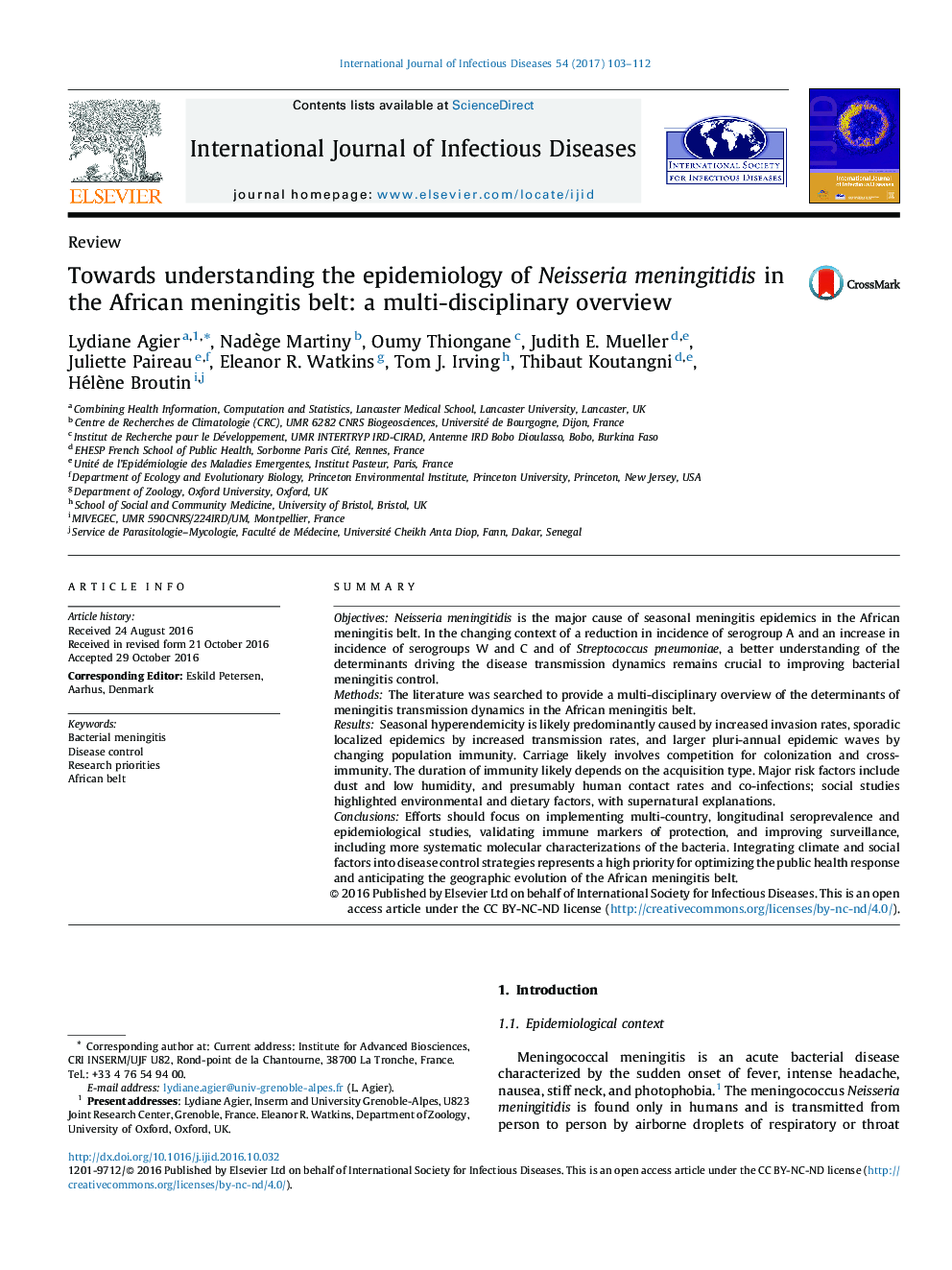 Towards understanding the epidemiology of Neisseria meningitidis in the African meningitis belt: a multi-disciplinary overview