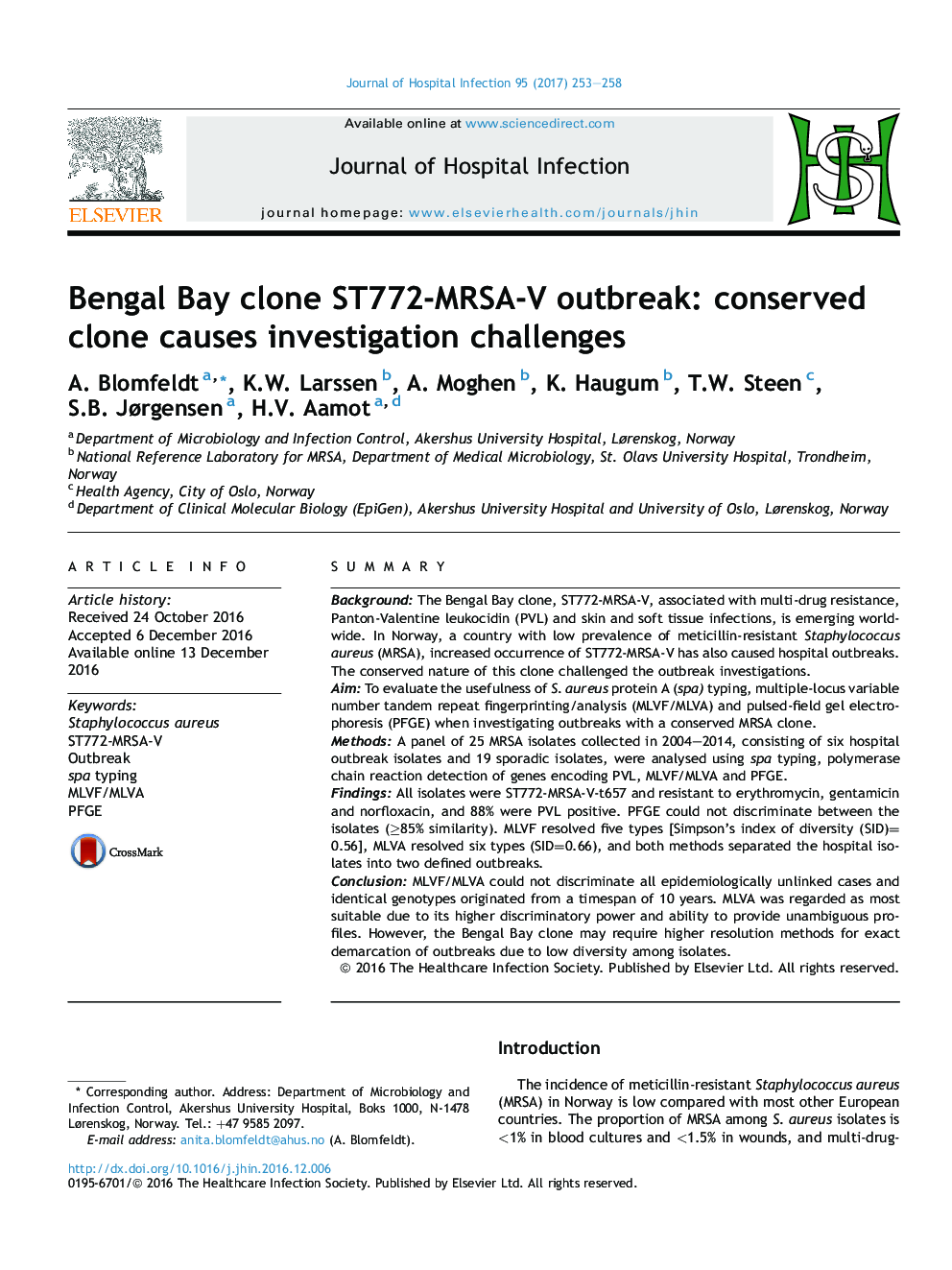 Bengal Bay clone ST772-MRSA-V outbreak: conserved clone causes investigation challenges