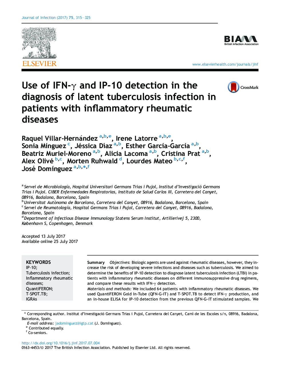 Use of IFN-Î³ and IP-10 detection in the diagnosis of latent tuberculosis infection in patients with inflammatory rheumatic diseases